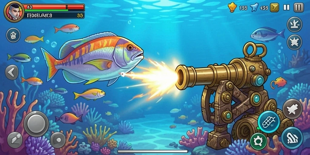 Screenshot aplikasi menunjukkan karakter samurai dalam pertarungan.